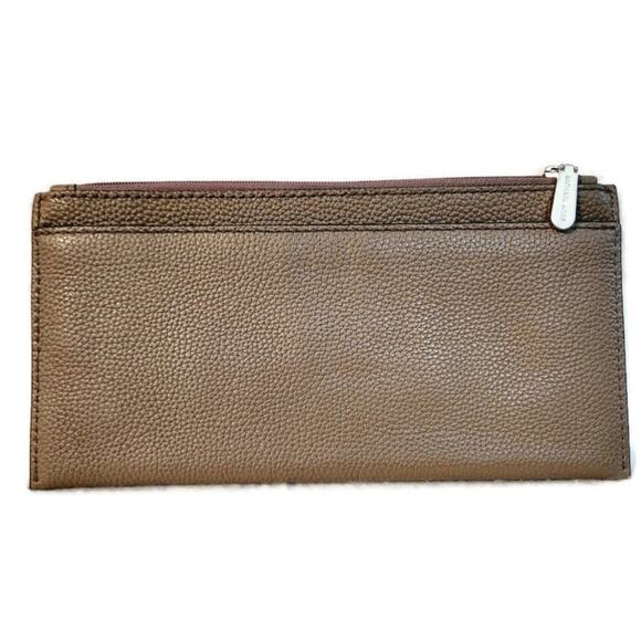 Michael Kors Women's Brown Pebbled Leather Skinny Wallet Clutch - Picture 2 of 8
